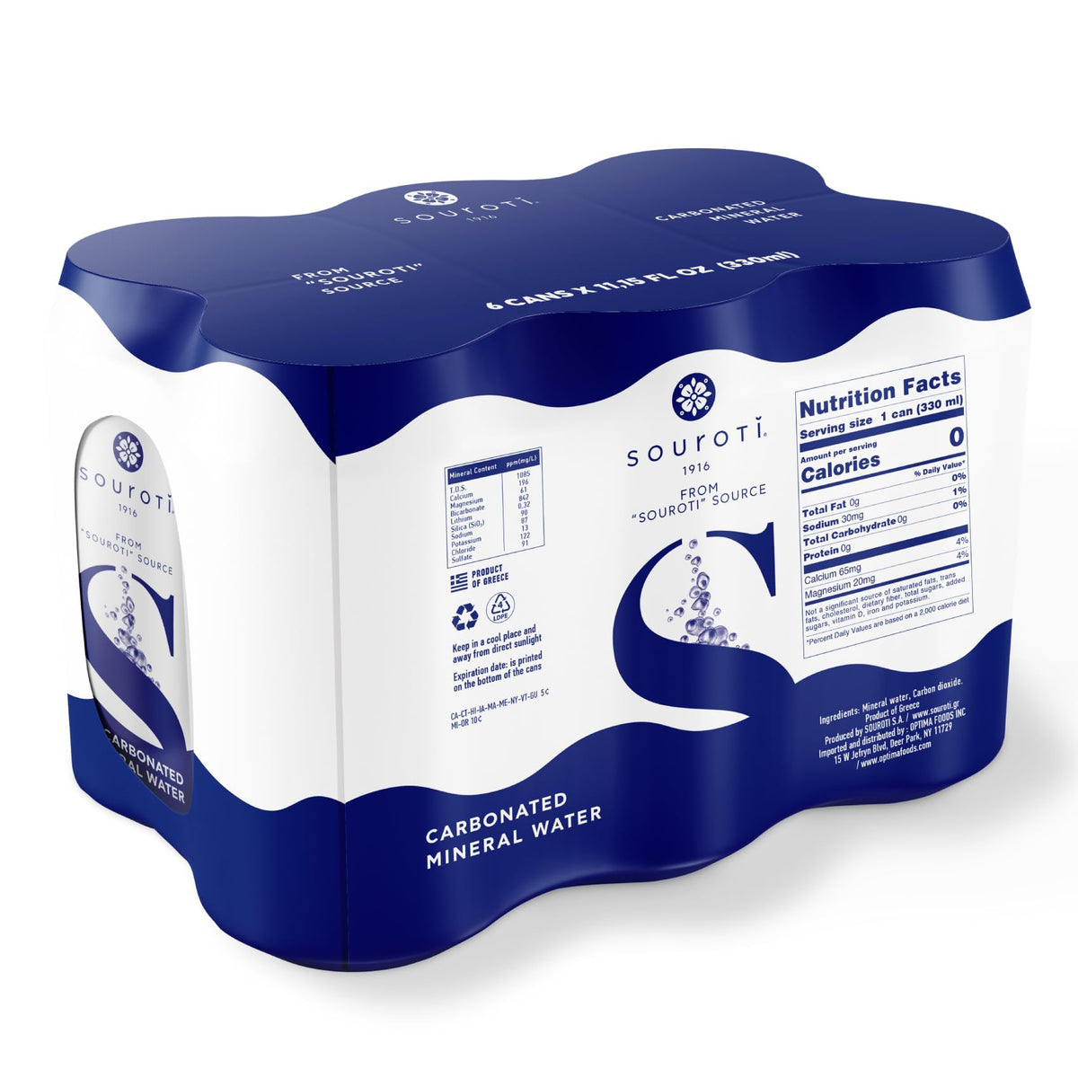 Unflavored Carbonated Mineral Water 6-Pack 330ml Tins N91553