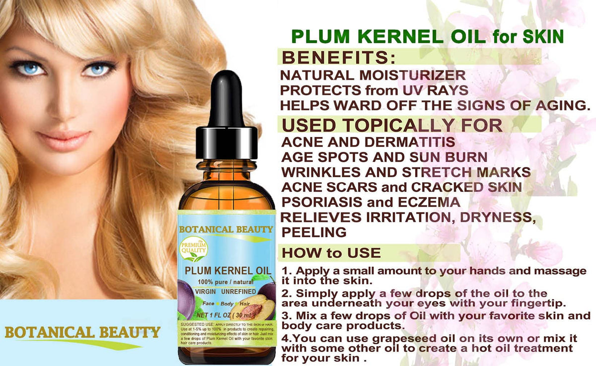 100% Pure Natural Virgin Unrefined Cold Pressed Plum Kernel Oil 1 oz O457