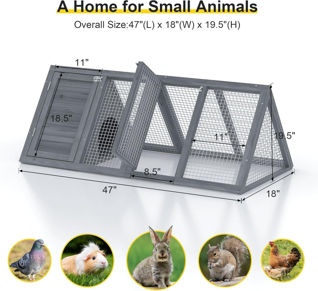 Wooden A-Frame Rabbit Hutch with Chicken Run Y58397
