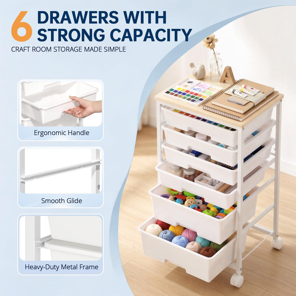 Rolling Storage Cart with 6 Drawers Y78516