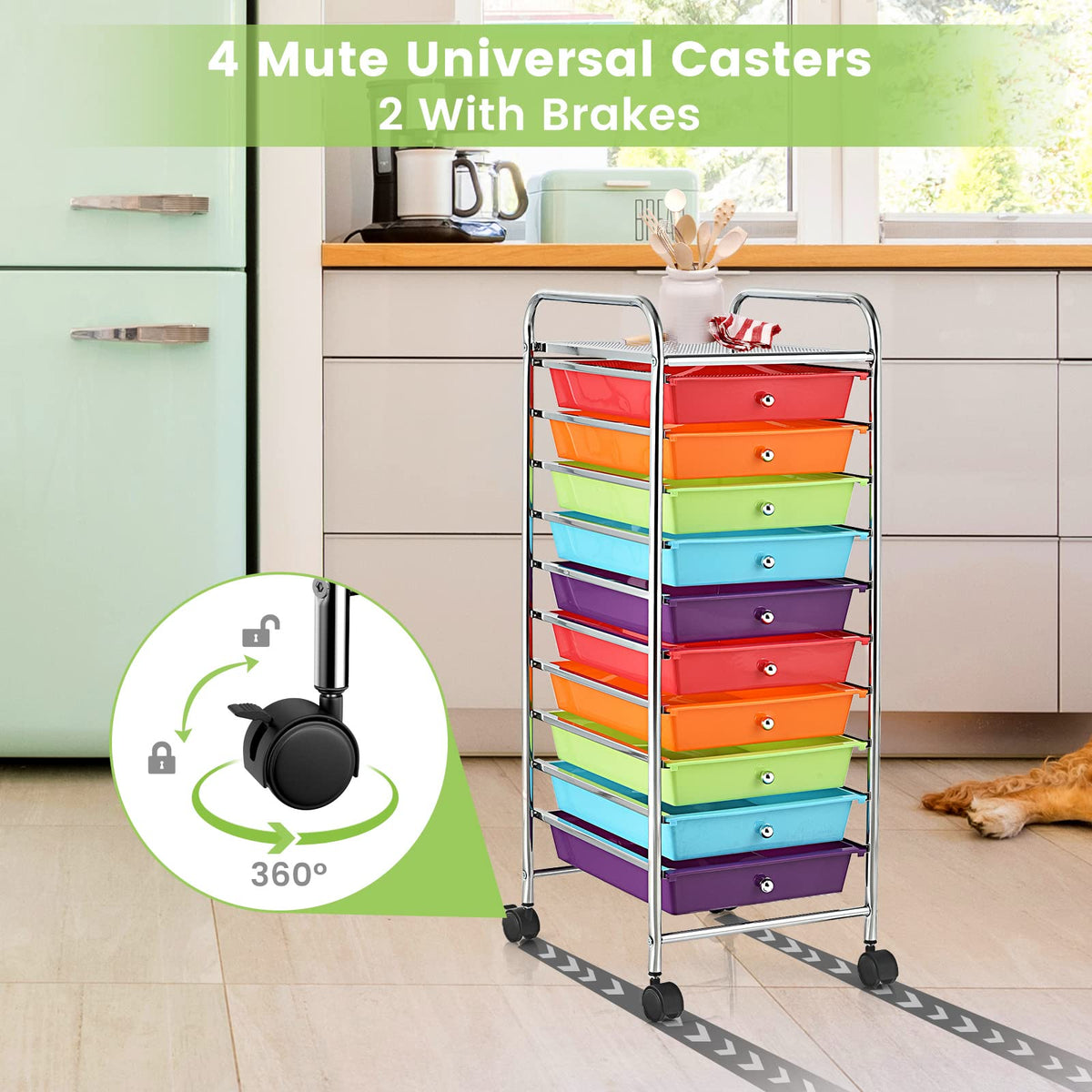 10-Tier Rolling Storage Cart with Drawers X327216