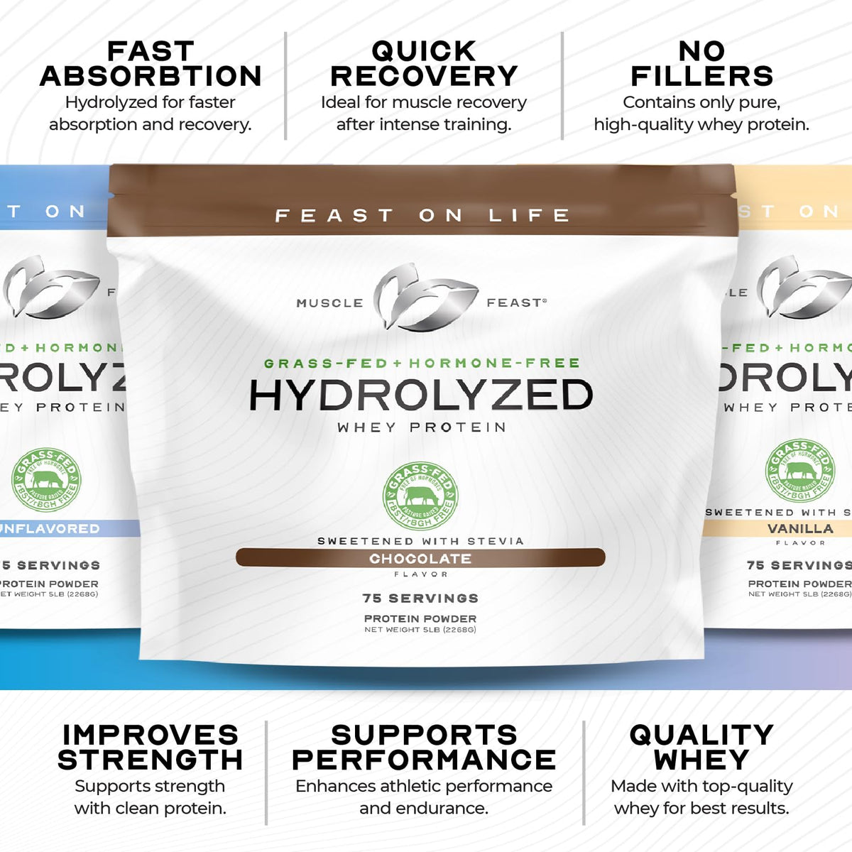 Grass Fed Hydrolyzed Whey Protein Powder, Chocolate (5lb) F339