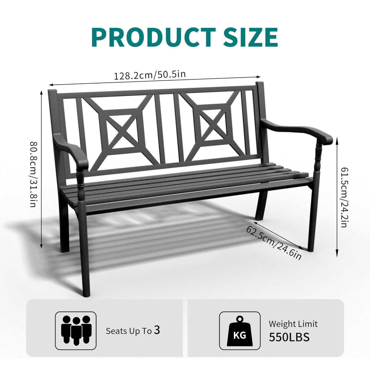 50.5" Metal Patio Bench with Lattice Backrest X572466