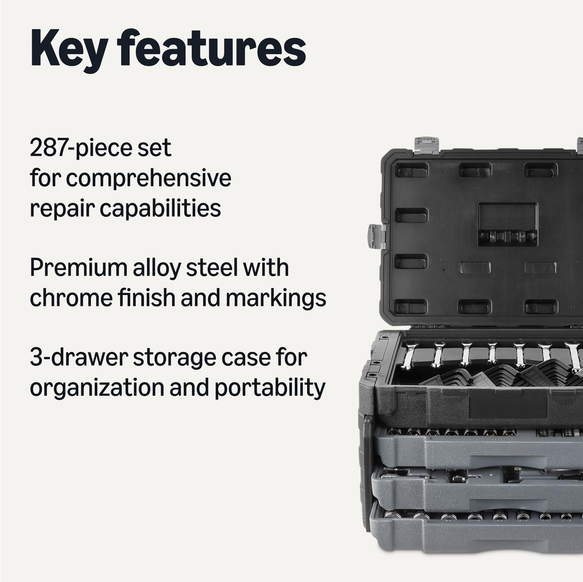 287-Piece Mechanic Socket Set with 3-Drawer Case J670740