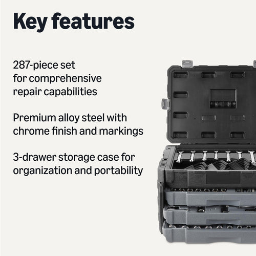 287-Piece Mechanic Socket Set with 3-Drawer Case J670740