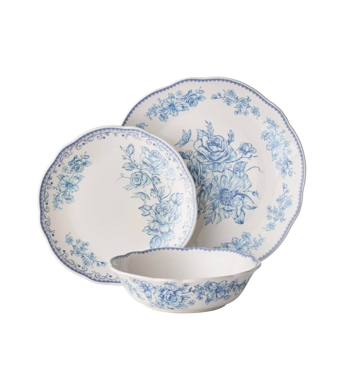 Blue 12-Piece Stoneware Dinnerware Set C354376