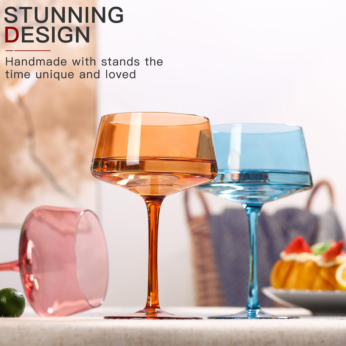 Hand Blown Colored Coupe Glasses Set of 6 M22351