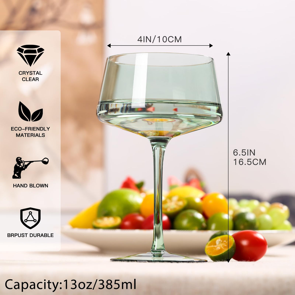 Hand Blown Colored Coupe Glasses Set of 6 M22351