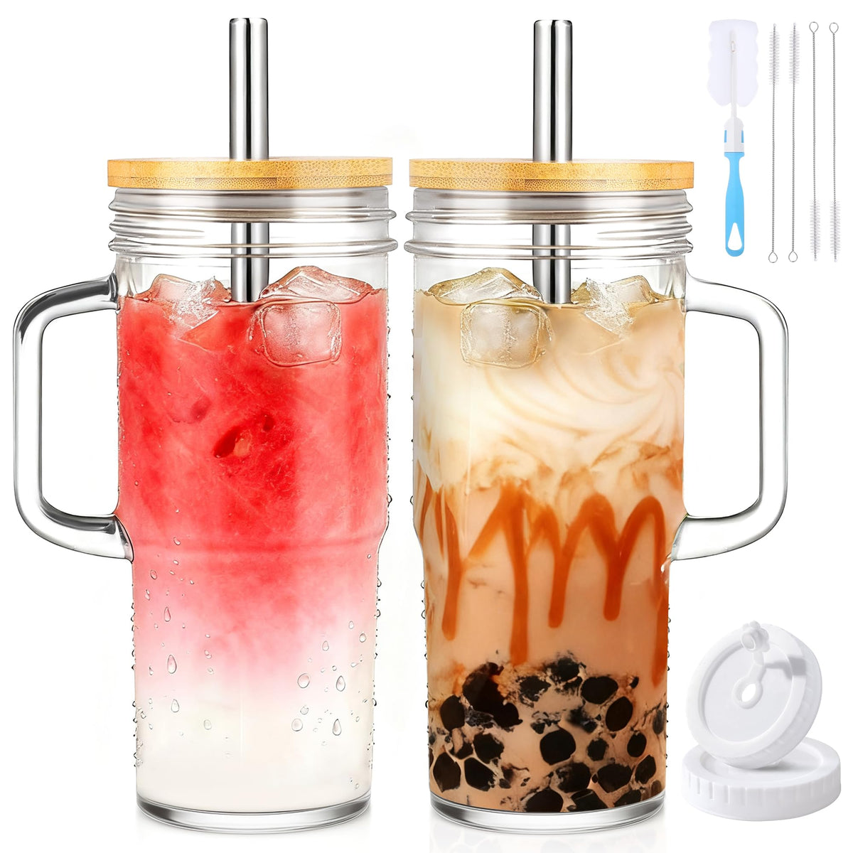 24oz Glass Tumbler with Lid & Straw 2-Pack I535