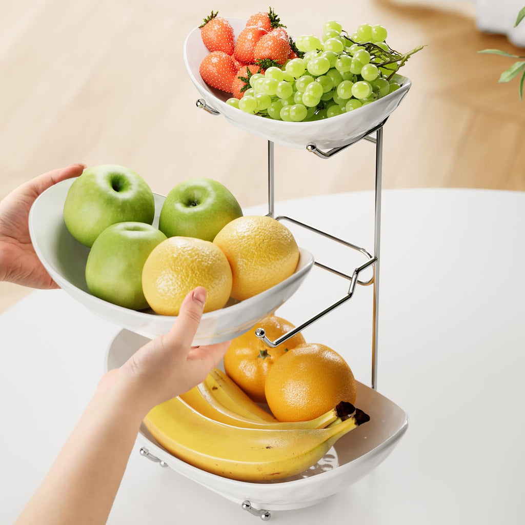 3 Tier Ceramic Fruit Bowl with Metal Rack R233