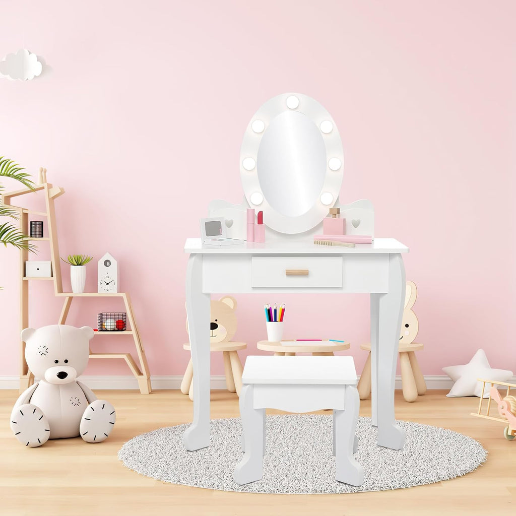 Vanity Table Set with Lighted Mirror and Stool F170