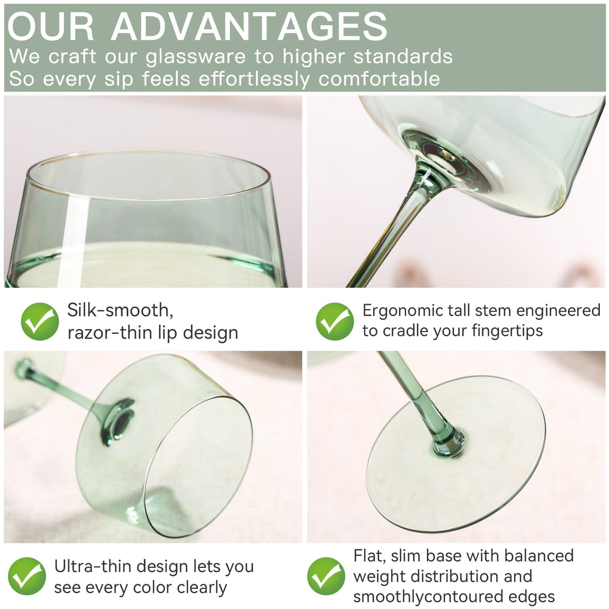 Hand Blown Colored Coupe Glasses Set of 6 M22351