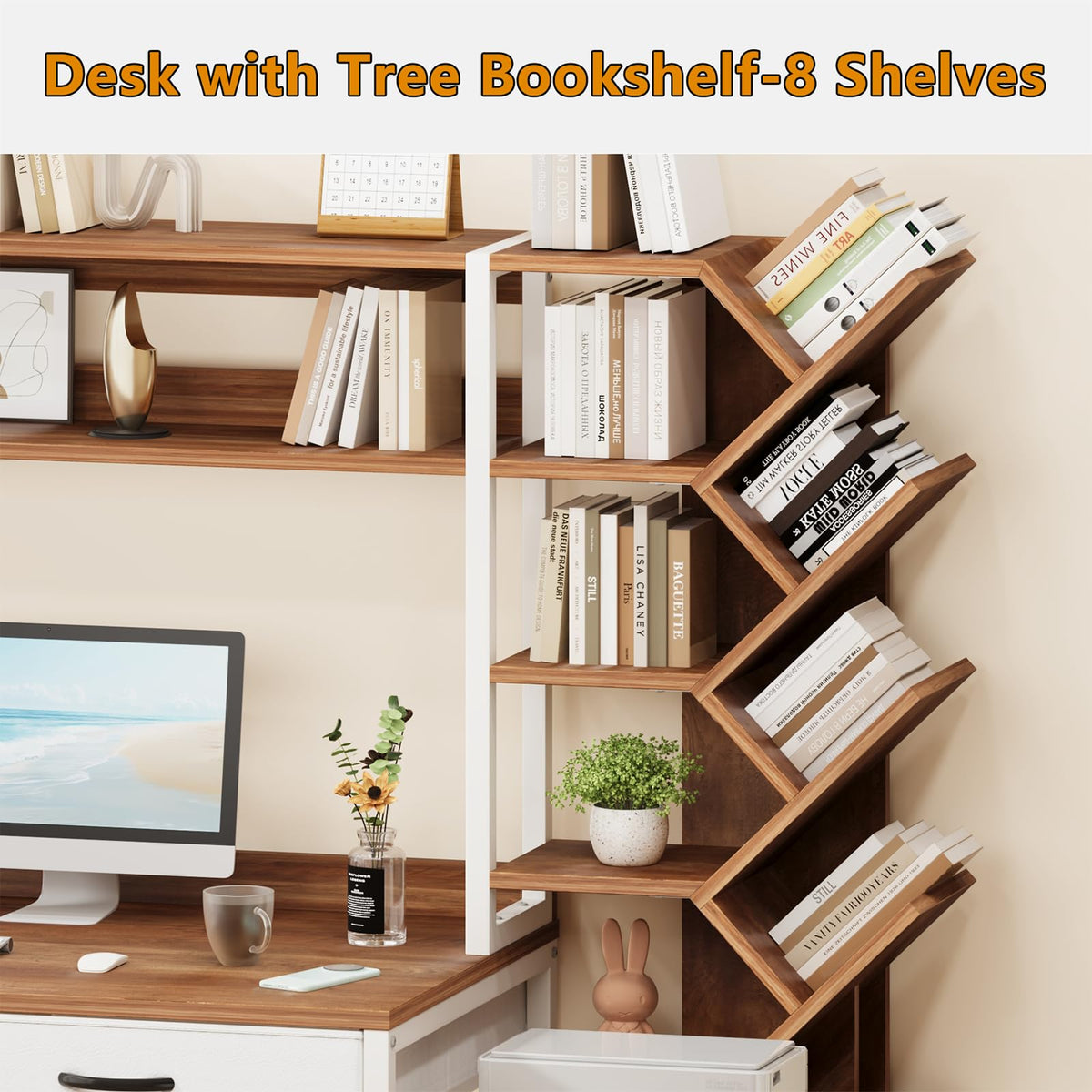 52" Computer Desk with Bookshelf, 5 Drawers & Hutch J8726