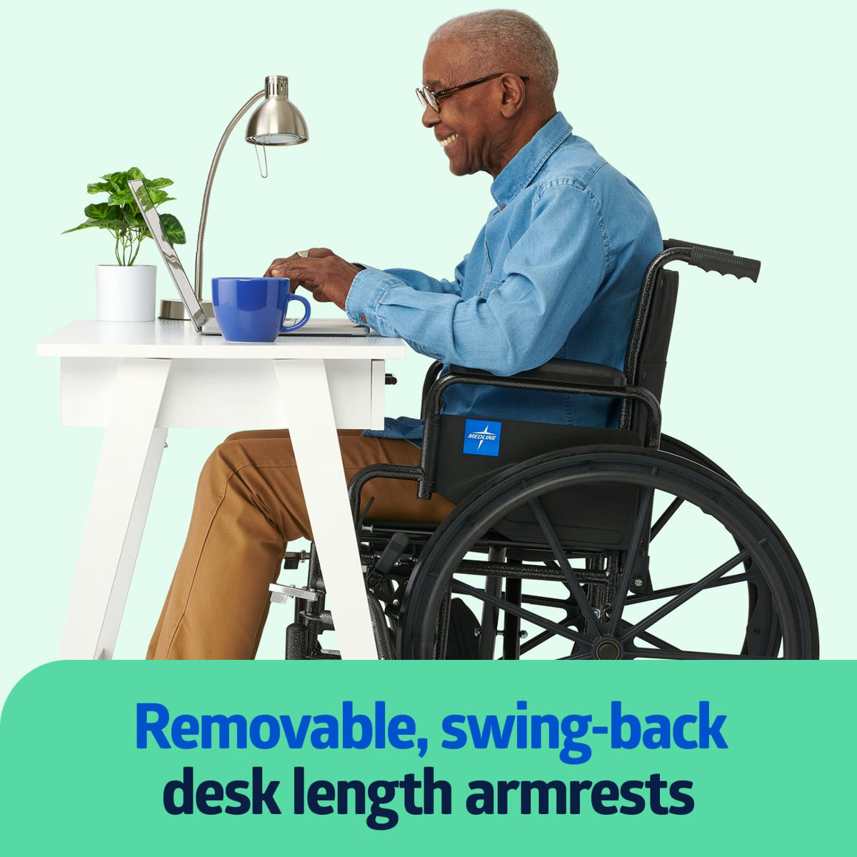 Lightweight Wheelchair with Swing-Back Desk-Length Arms and Elevating Leg Rests Q141