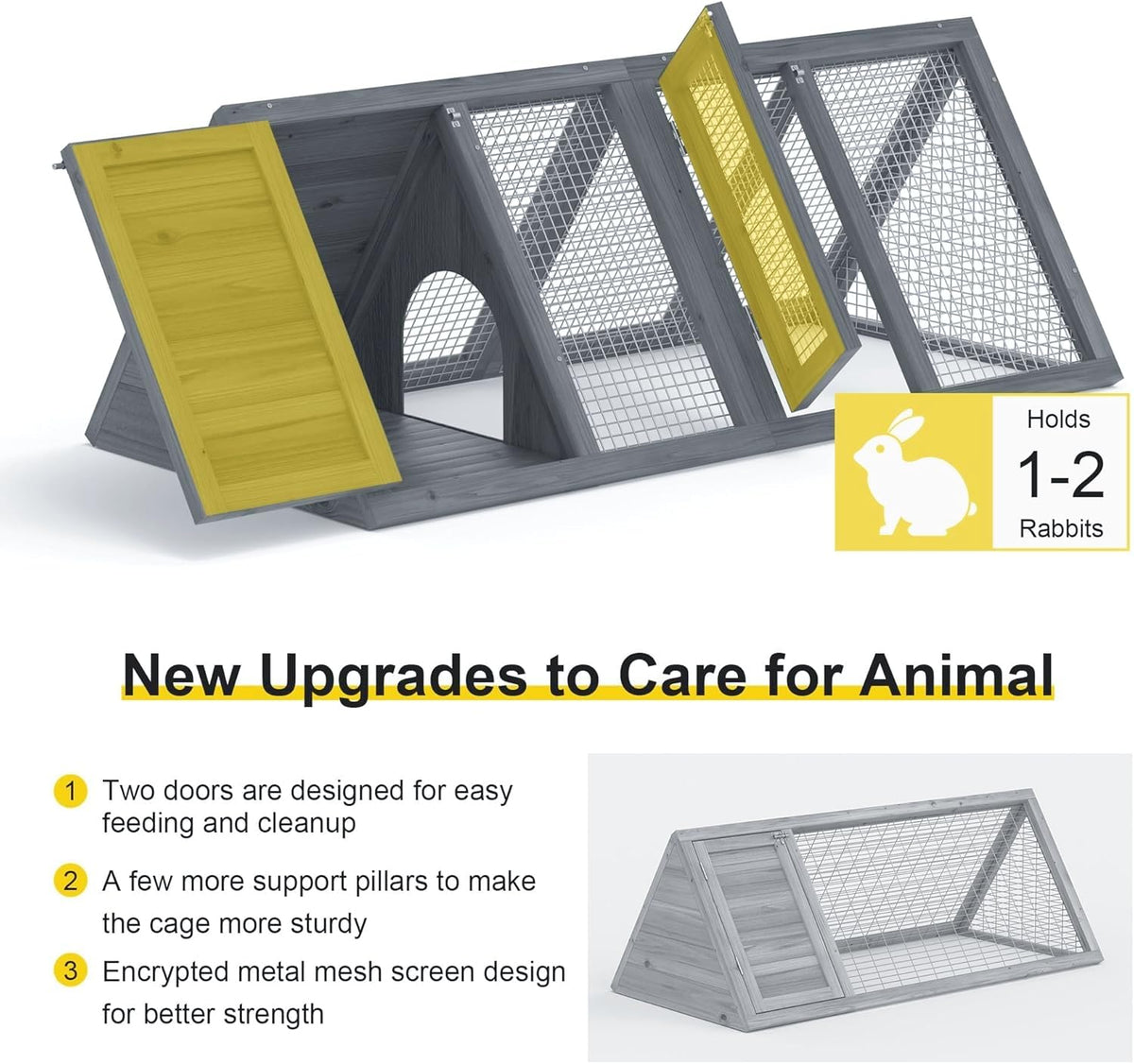 Wooden A-Frame Rabbit Hutch with Chicken Run Y58397