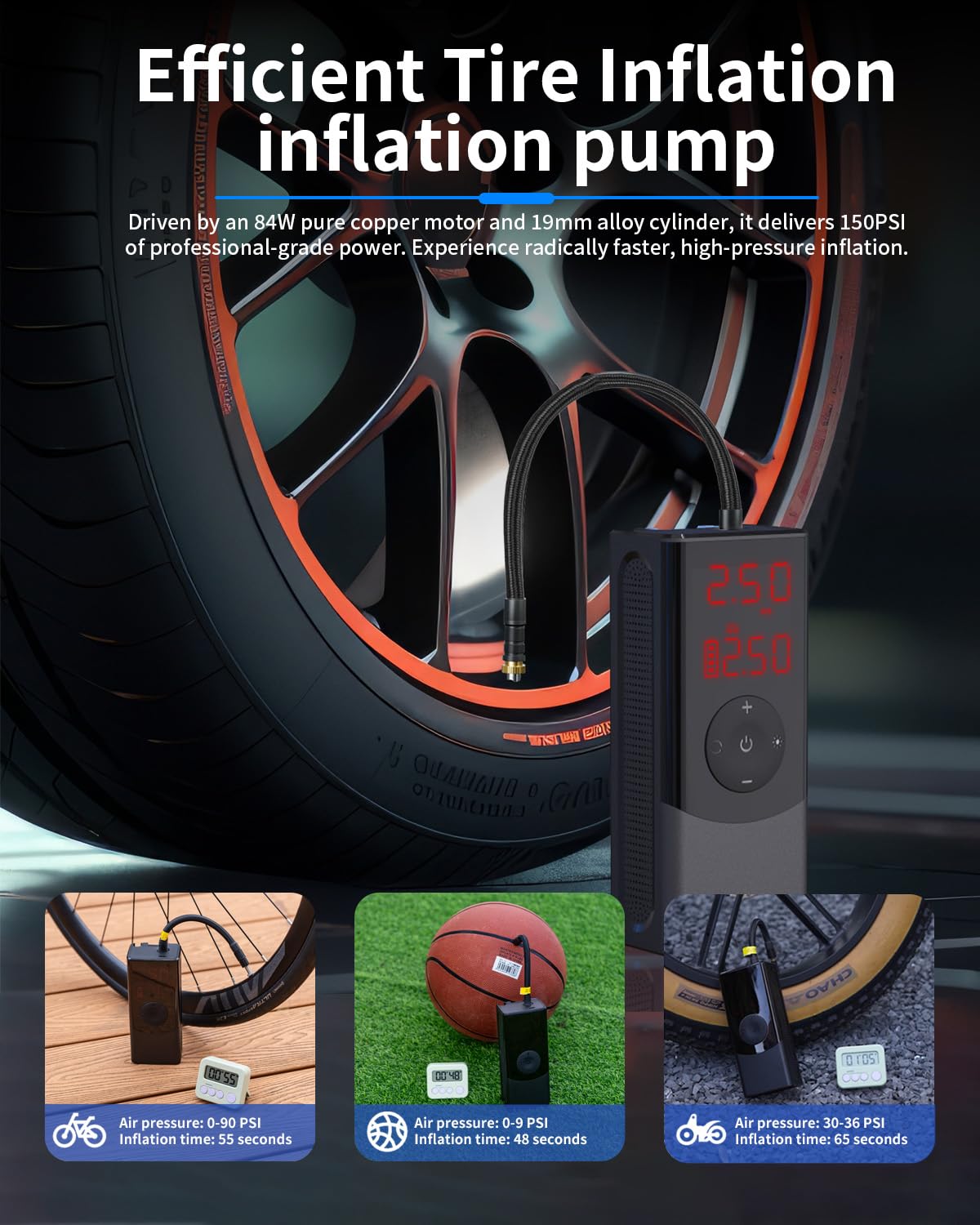Portable Air Compressor 150 PSI with LED Light T8461