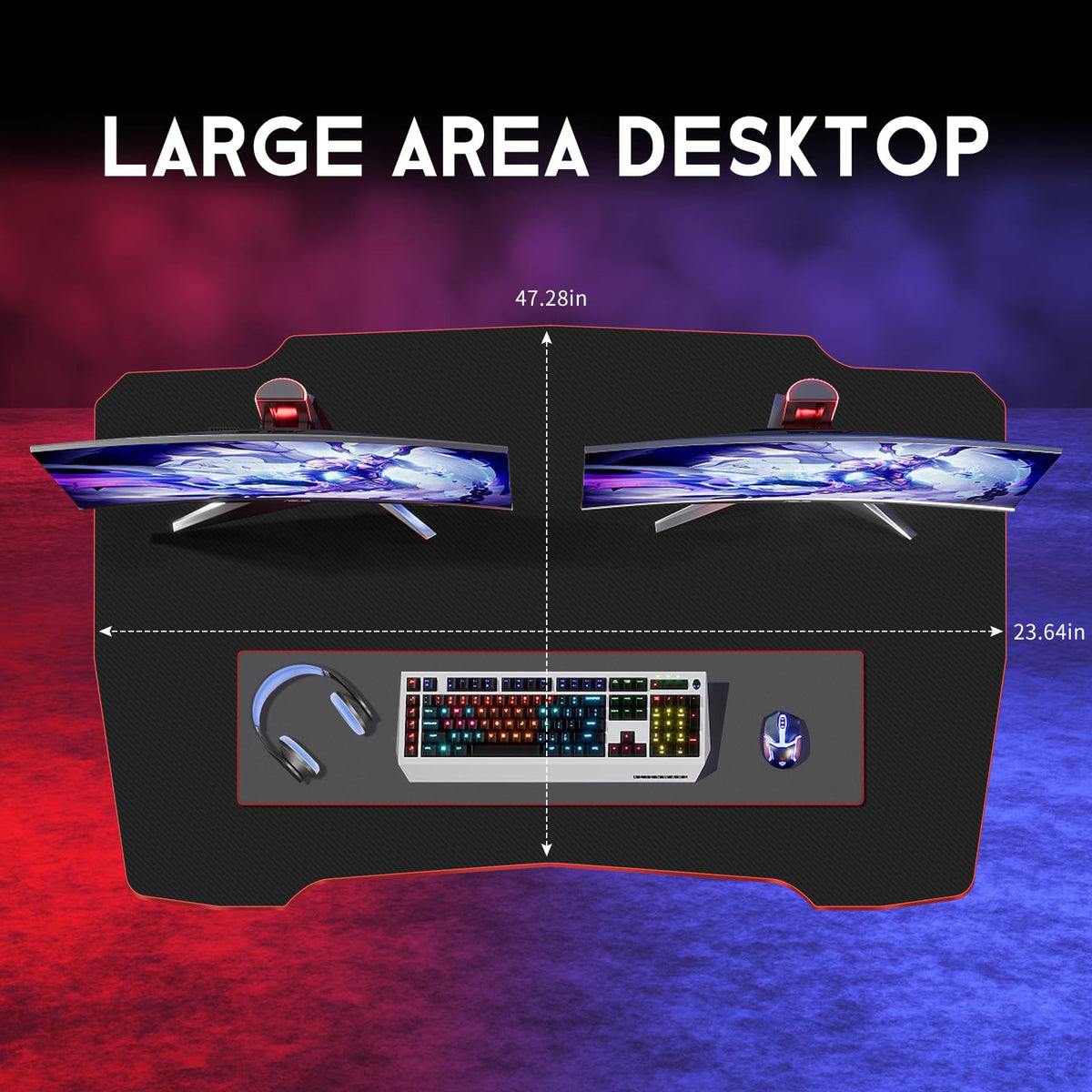 47 Inch Z Shaped Gaming Desk with Headphone Hook L335026