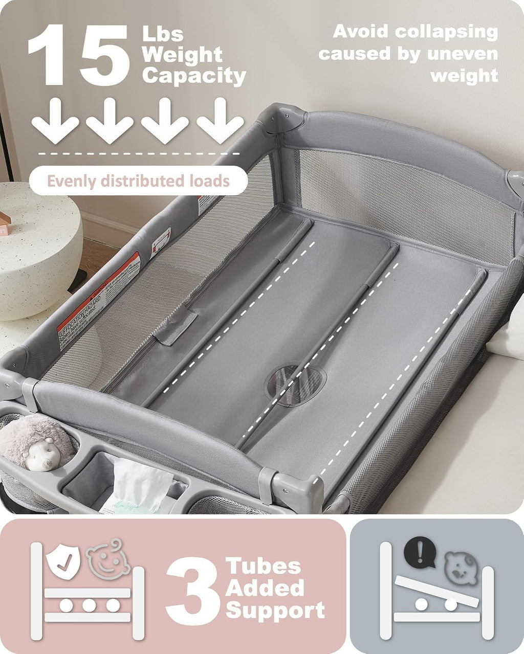 4-in-1 Baby Bassinet, Bedside Sleeper, Playard, Changing Table M7410