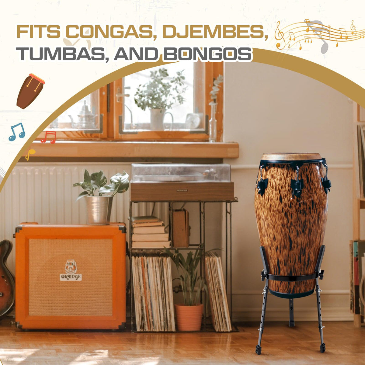 2 Pcs Black Adjustable Conga Drum Stand X945