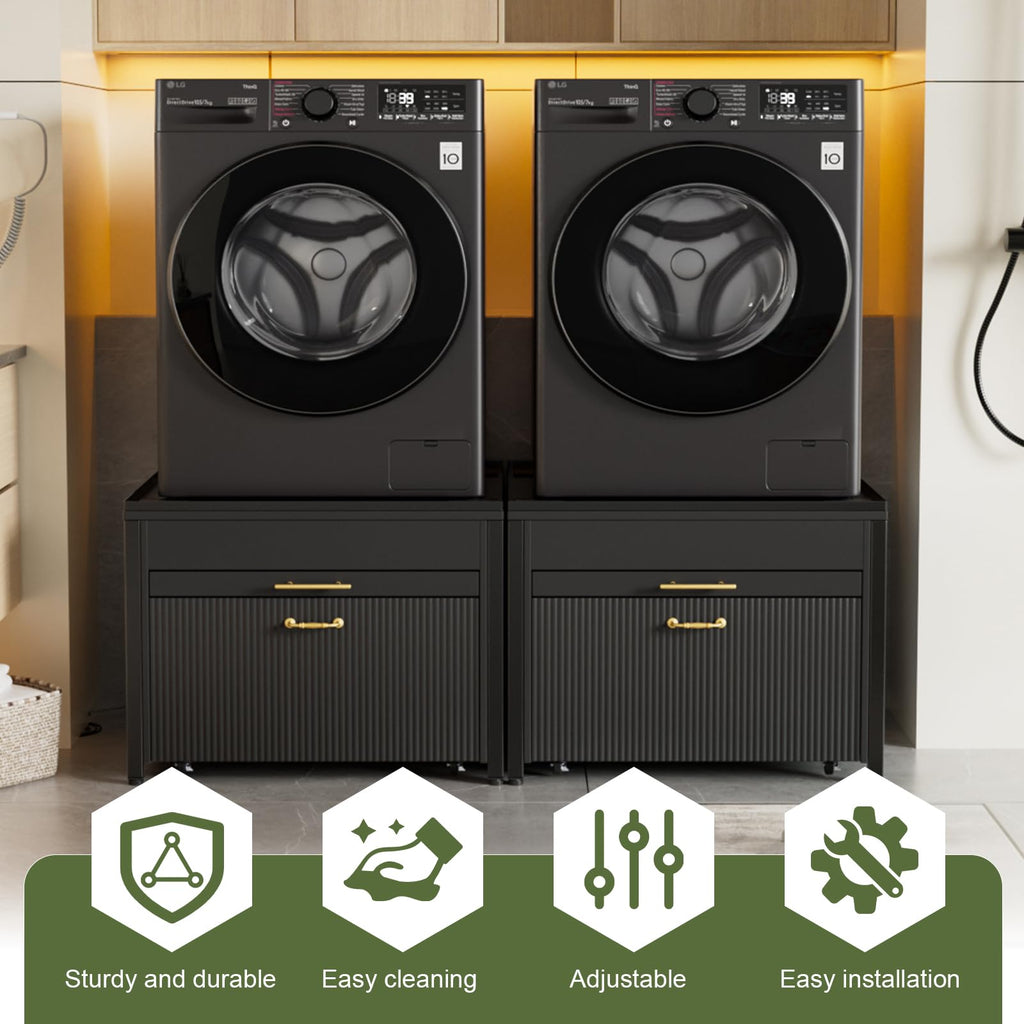 Black 2 Pack Washer Dryer Pedestals with Drawer Z139645