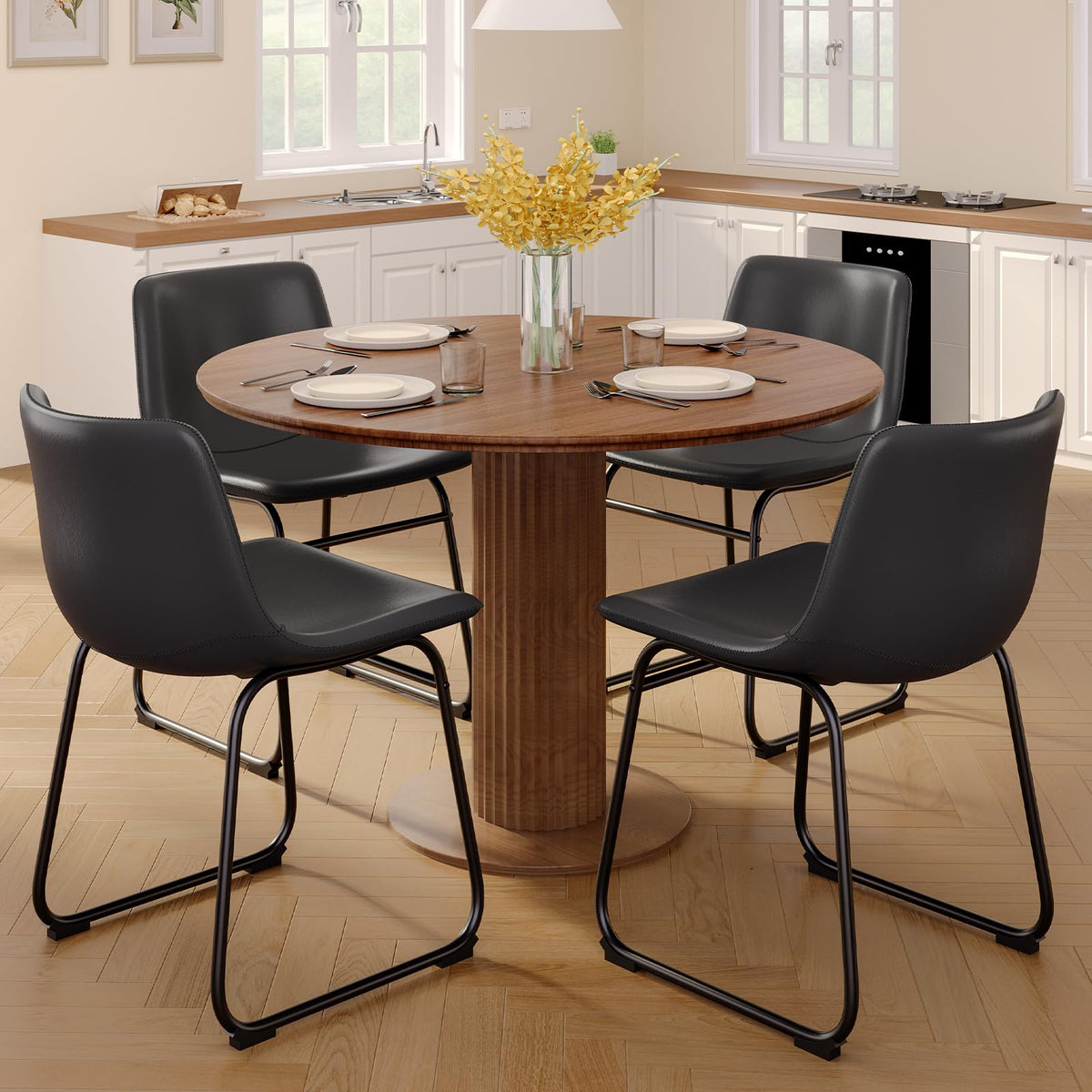 Black PU Leather Dining Chairs Set of 2 Y172860