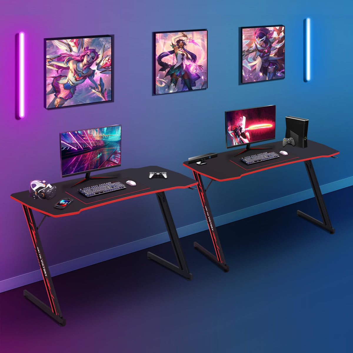 47 Inch Z Shaped Gaming Desk with Headphone Hook L335026