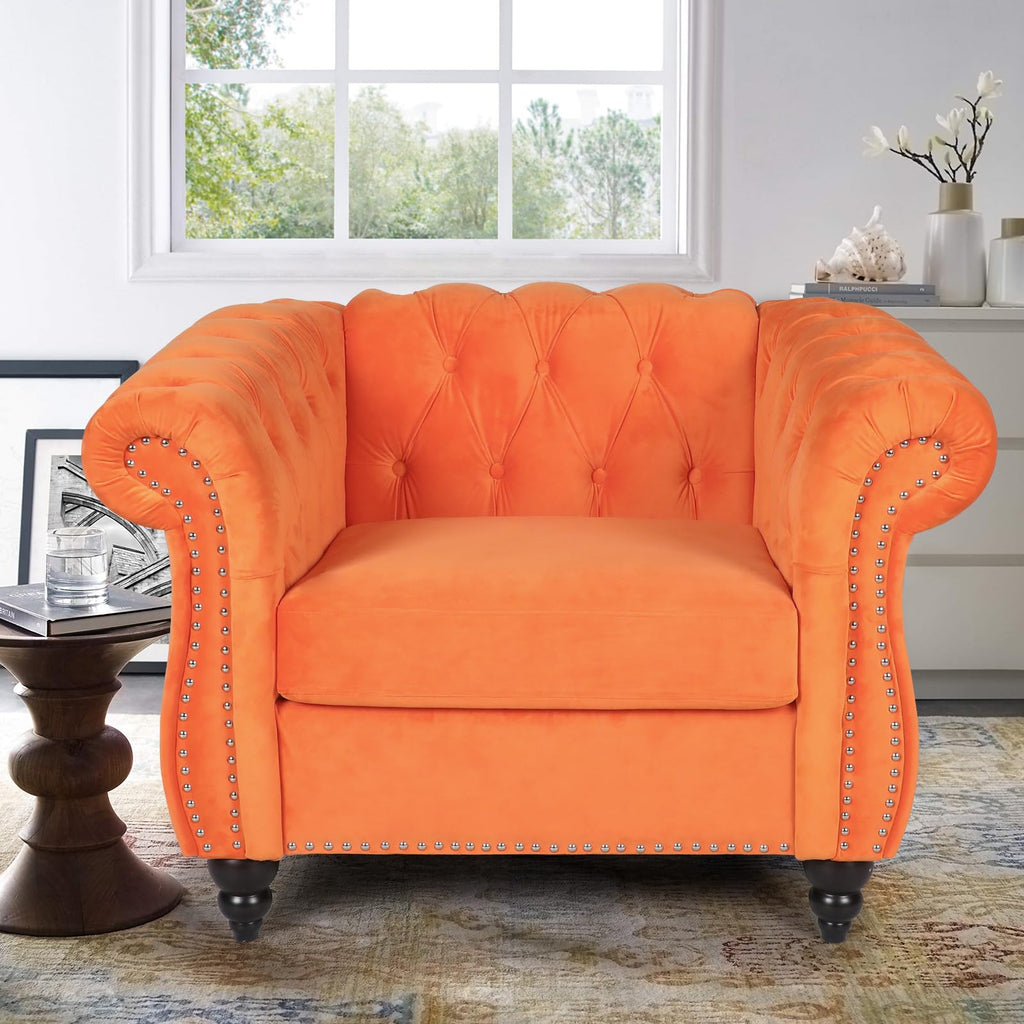 Orange Velvet Accent Chair V7079