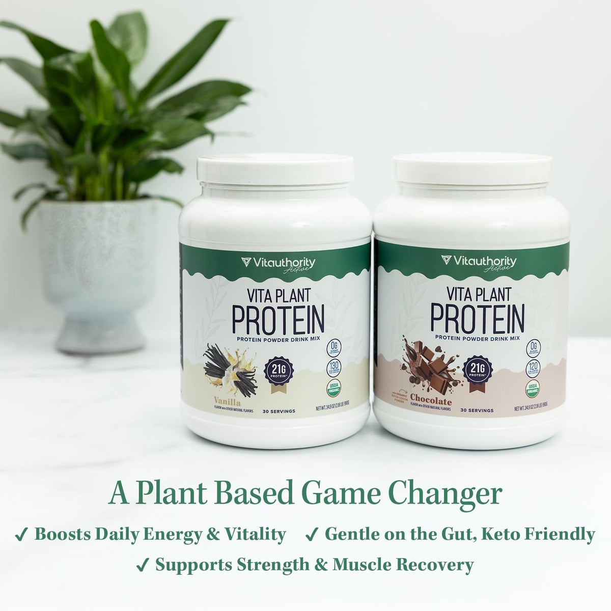 Plant Based Vegan Protein Powder with BCAAs & MCTs, Vanilla, 30 Servings O45474