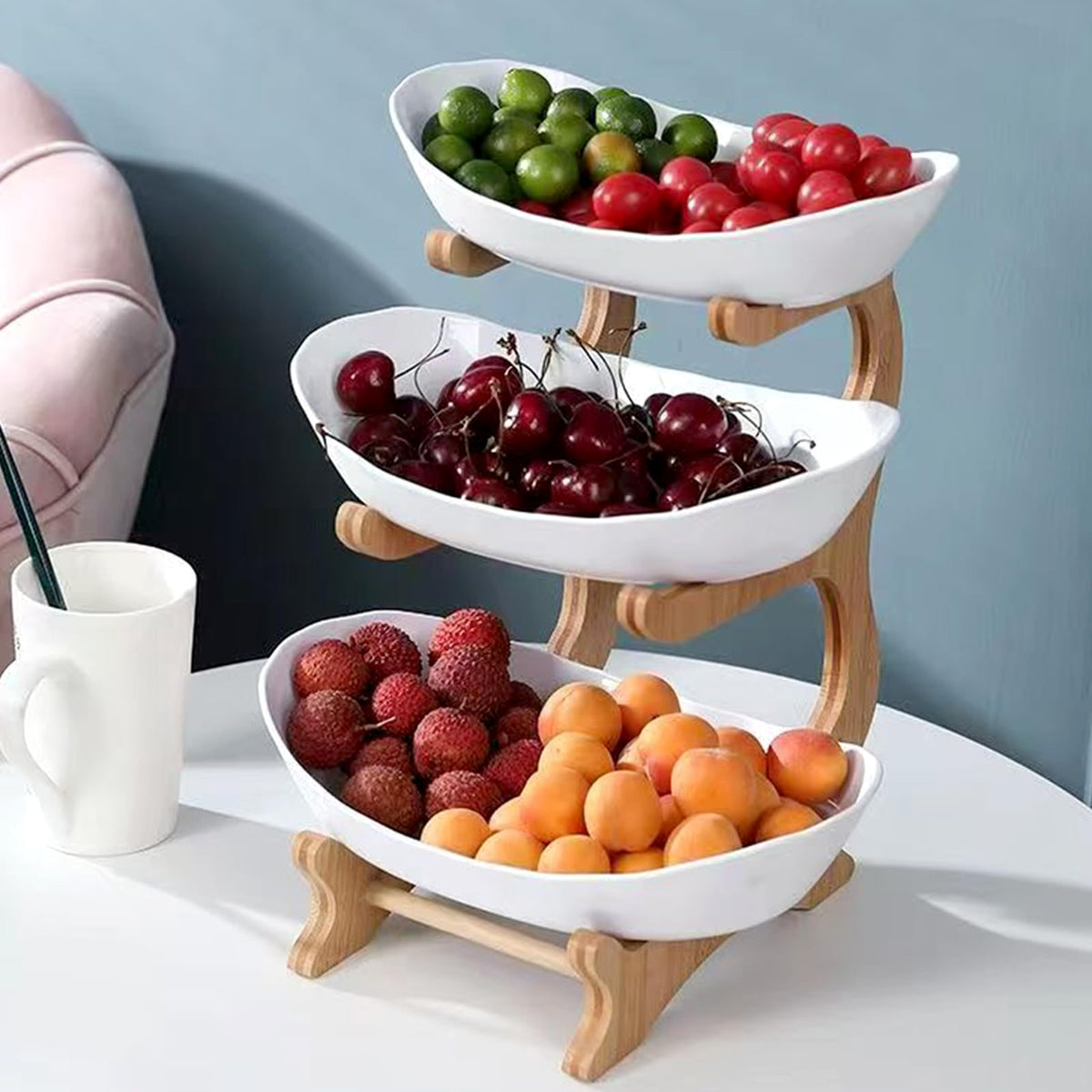 3-Tier Oval Fruit Basket with Bamboo Stand G427270