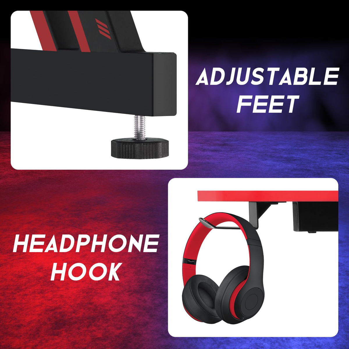 47 Inch Z Shaped Gaming Desk with Headphone Hook L335026