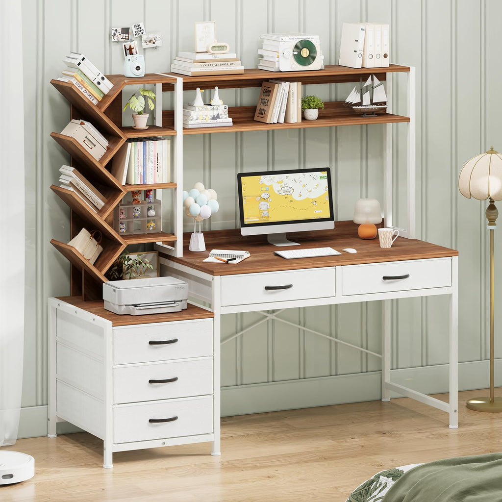 52" Computer Desk with Bookshelf, 5 Drawers & Hutch J8726