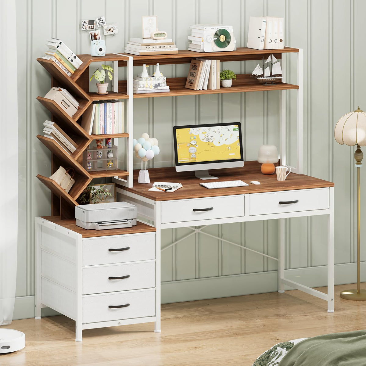 52" Computer Desk with Bookshelf, 5 Drawers & Hutch J8726