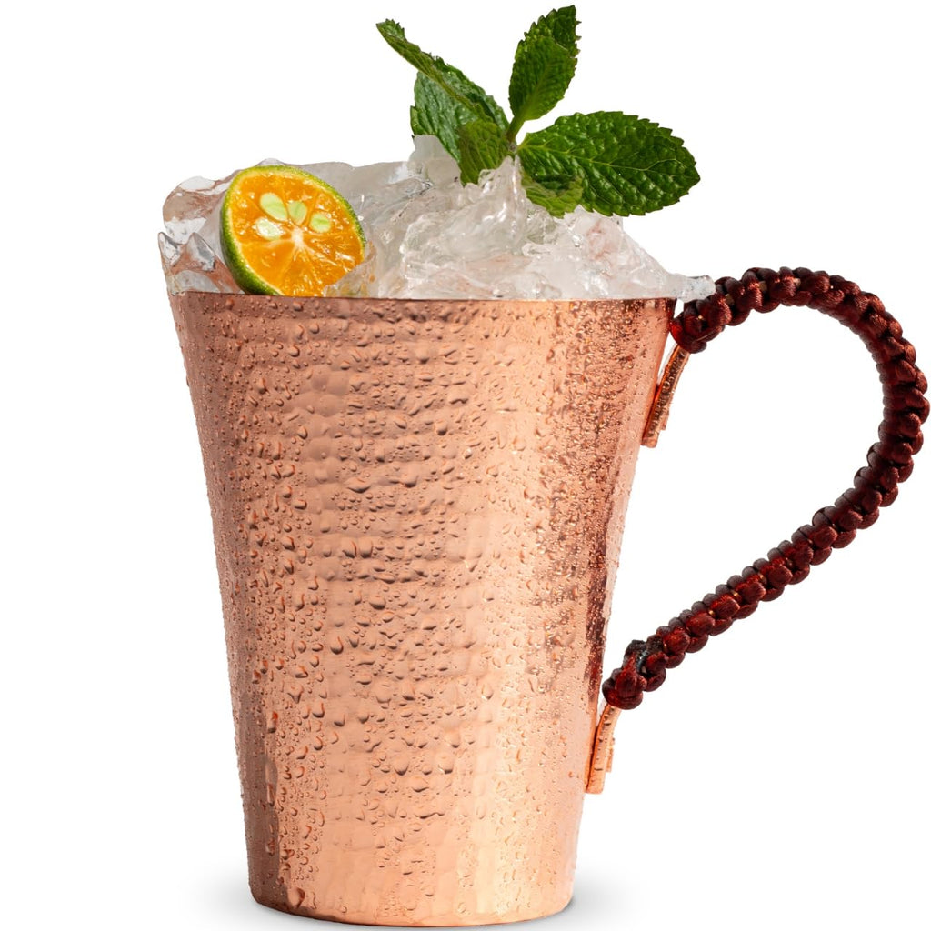 Copper Hand Hammered Ice Tea Cup with Handle 15 OZ O69013