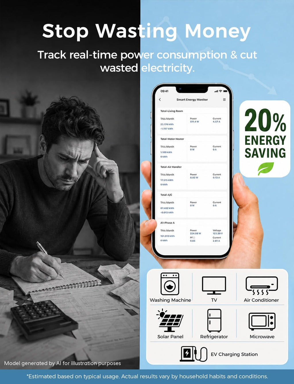 Smart Home Energy Monitor with 18 Circuit Monitoring F33863