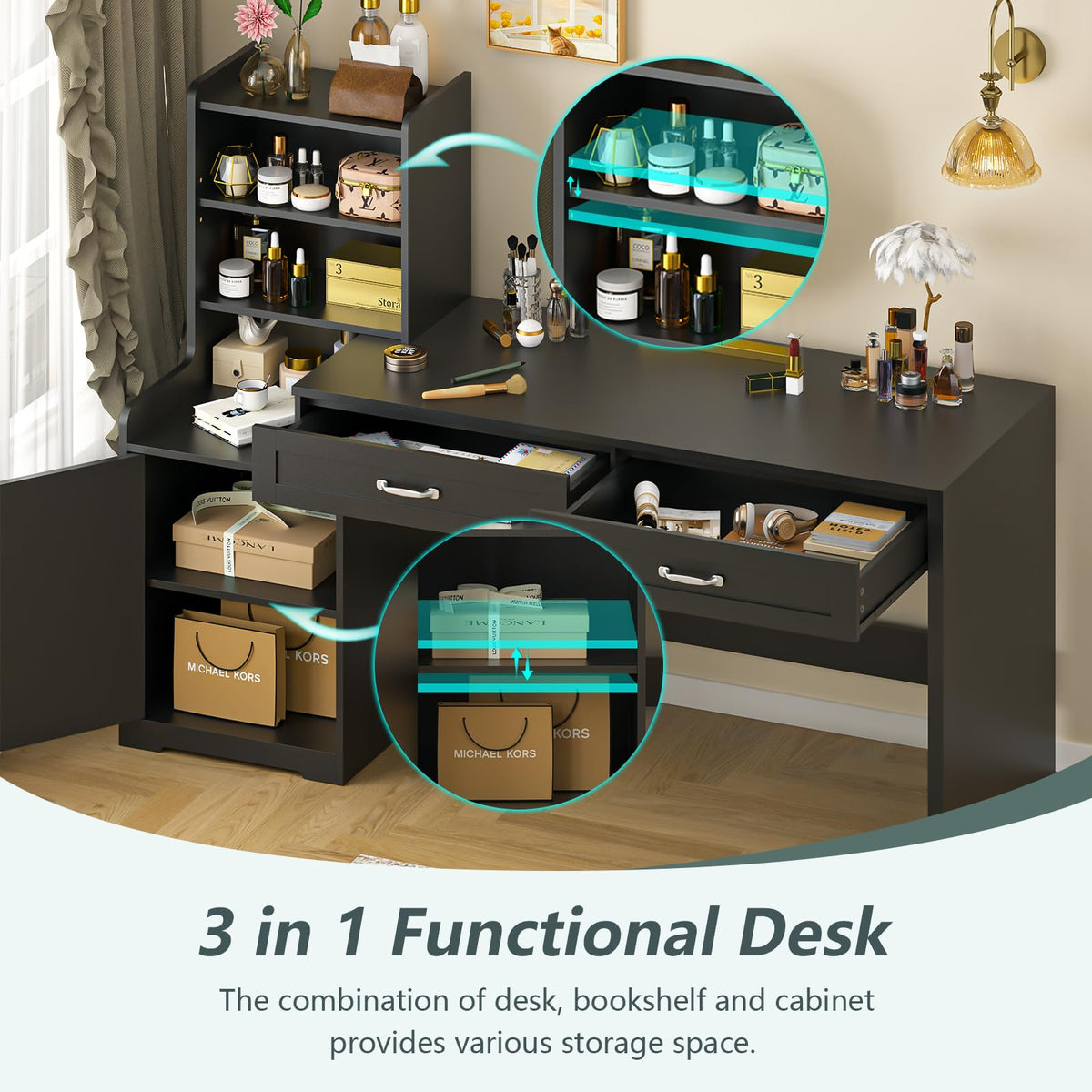 60" Computer Desk with Drawers & Bookshelves Y3535