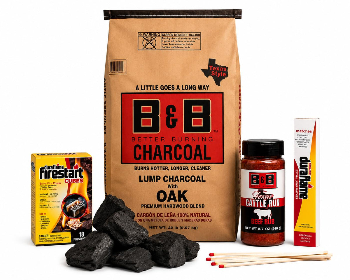 20 lb Oak Lump Charcoal BBQ Bundle with Firestart Cubes, Beef Rub & Grill Matches C23016