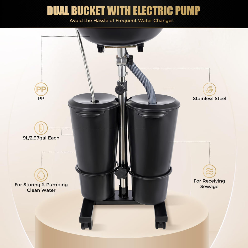 Portable Shampoo Basin with 2 Water Buckets & Electric Pump Q58958