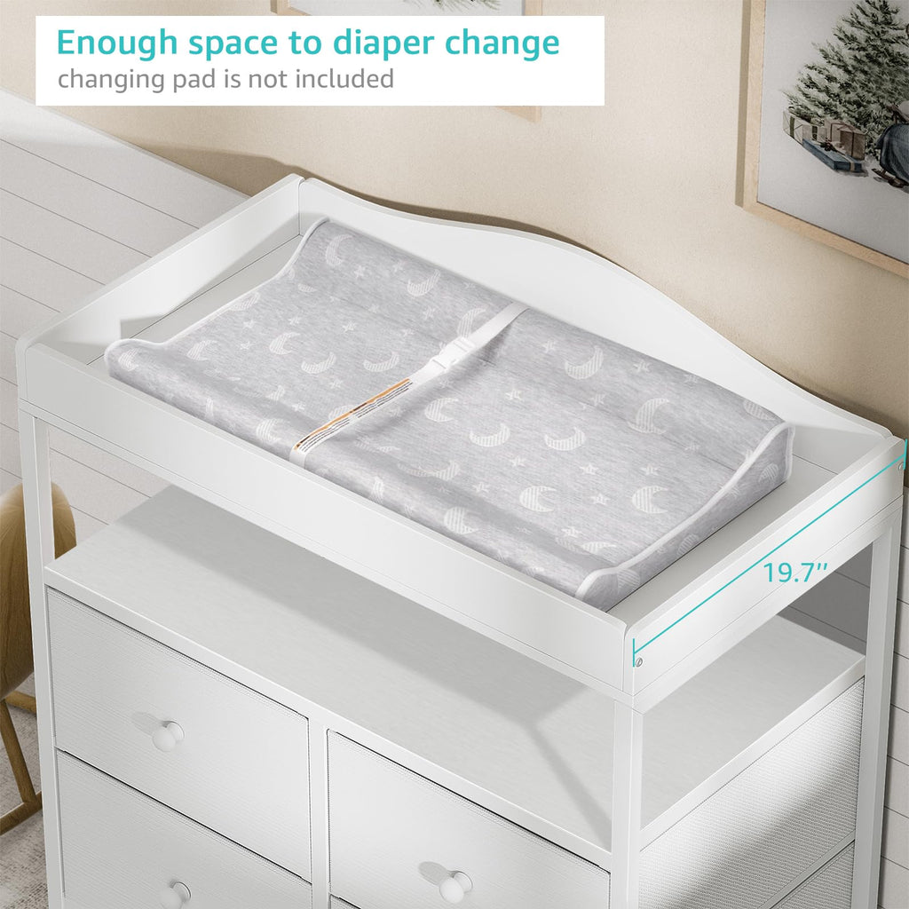 White Changing Table Dresser with 4 Fabric Drawers and Open Shelf R428