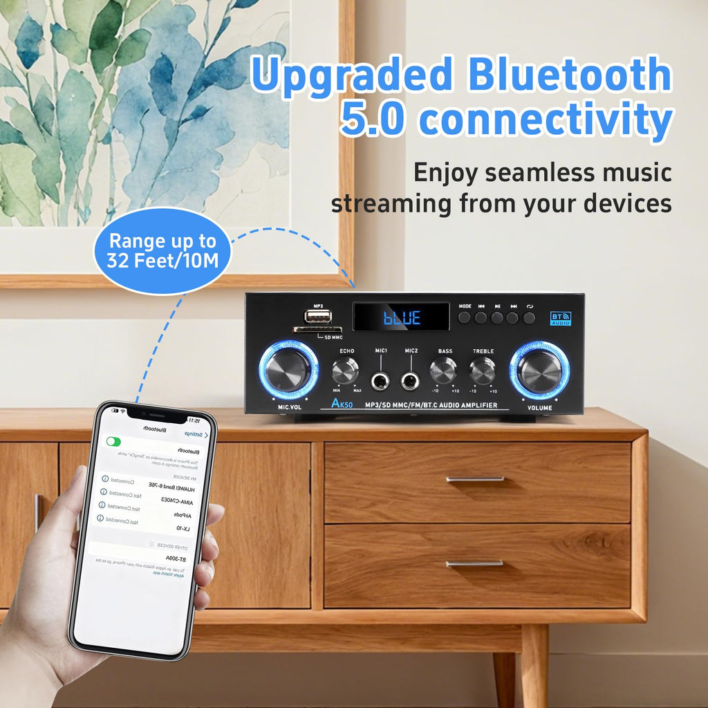 Bluetooth 5.0 2 Channel 400W Stereo Amplifier D57774