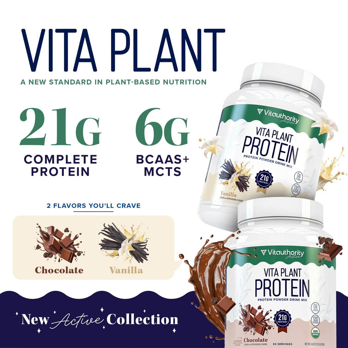 Plant Based Vegan Protein Powder with BCAAs & MCTs, Vanilla, 30 Servings O45474
