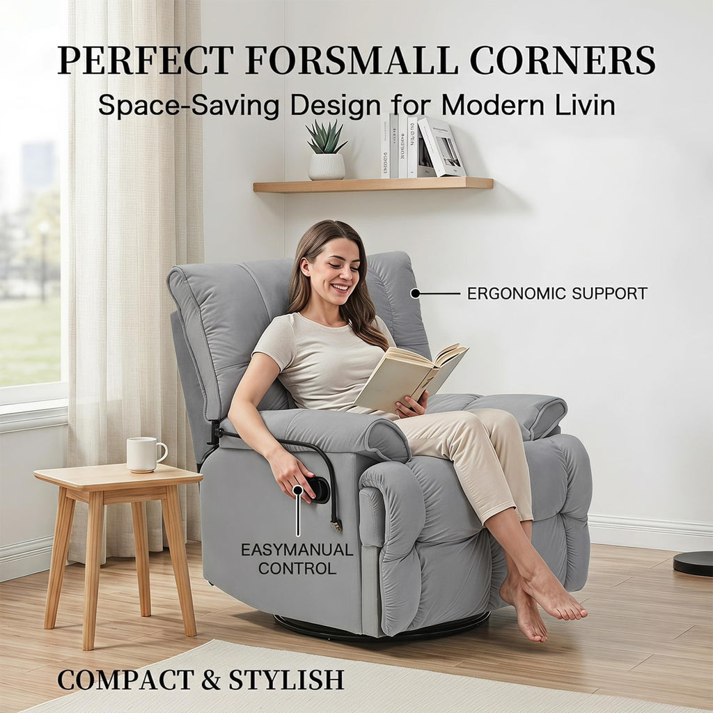 Velvet Swivel Recliner Accent Chair with Detachable Side Phone Holder I6509