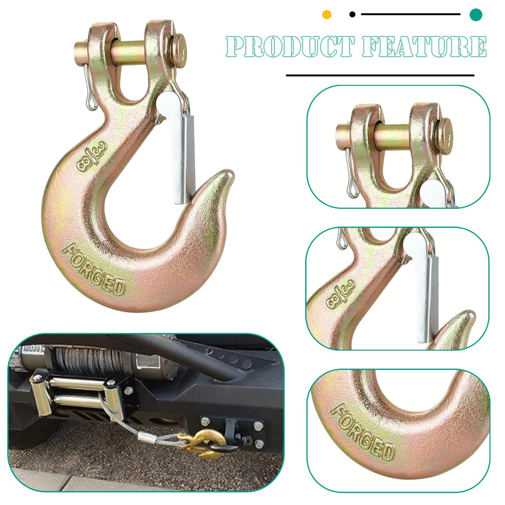 3/8" Clevis Slip Hooks with Safety Latch, 4PCS Heavy Duty C280