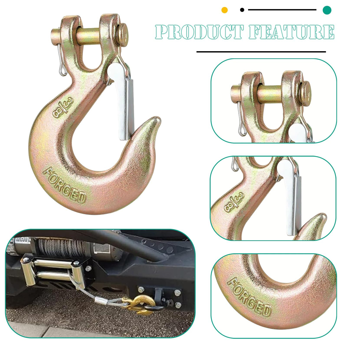 3/8" Clevis Slip Hooks with Safety Latch, 4PCS Heavy Duty C280