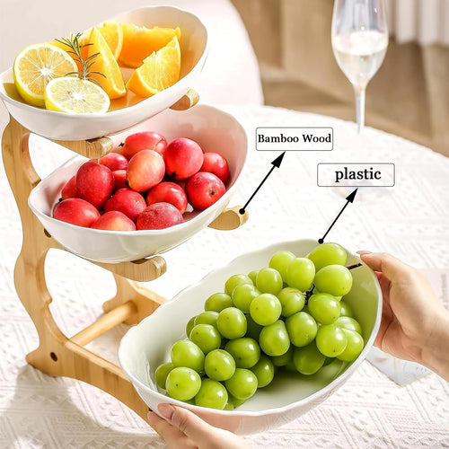 3-Tier Oval Fruit Basket with Bamboo Stand G427270