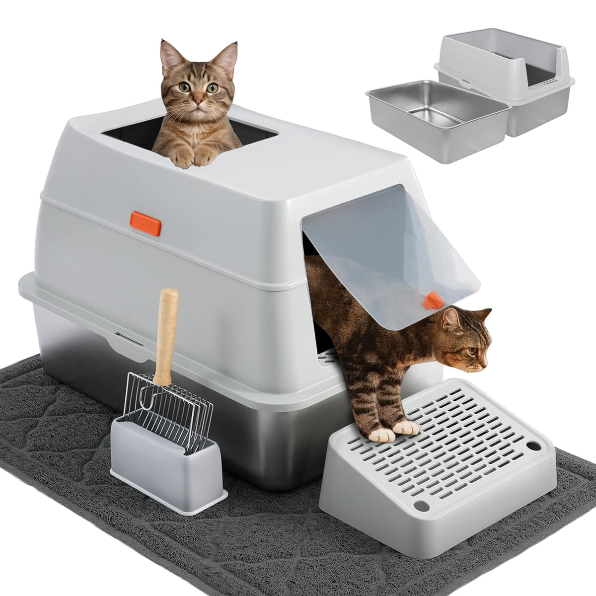 Stainless Steel Extra Large Top Entry Cat Litter Box Set D39661