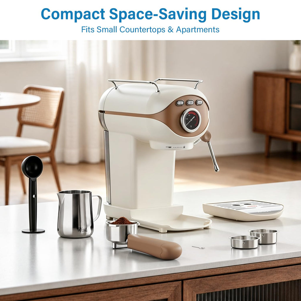 White Compact Espresso Machine with Milk Frother J625303