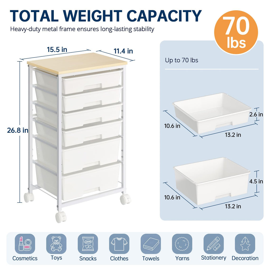 Rolling Storage Cart with 6 Drawers Y78516