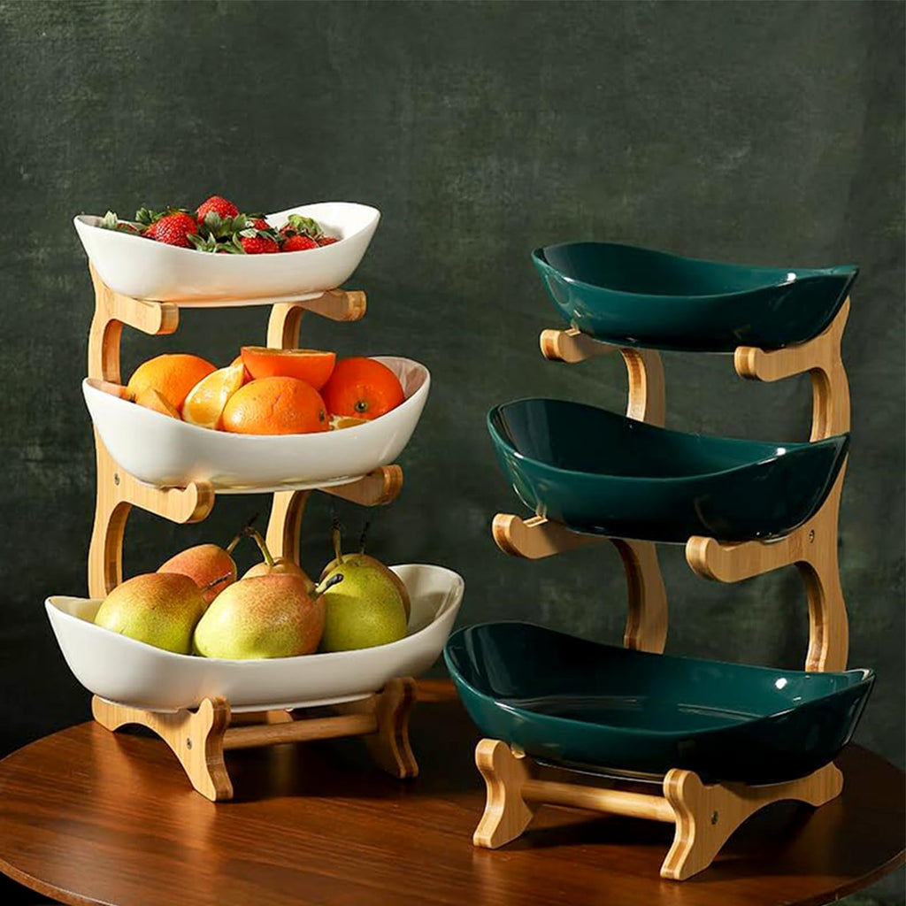 3-Tier Oval Fruit Basket with Bamboo Stand G427270