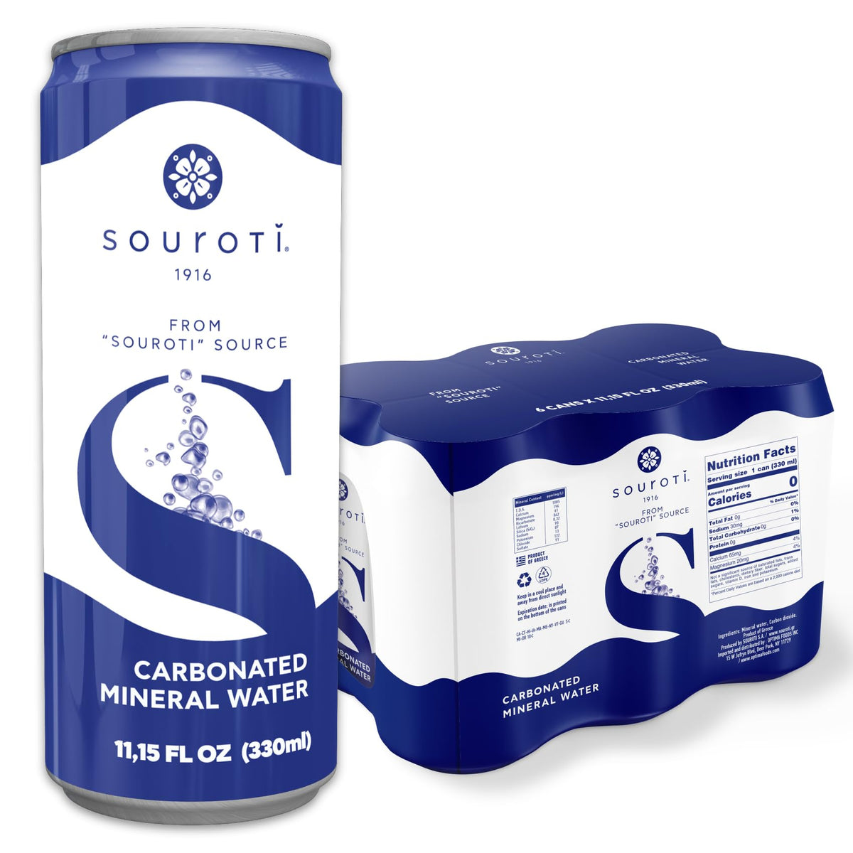 Unflavored Carbonated Mineral Water 6-Pack 330ml Tins N91553