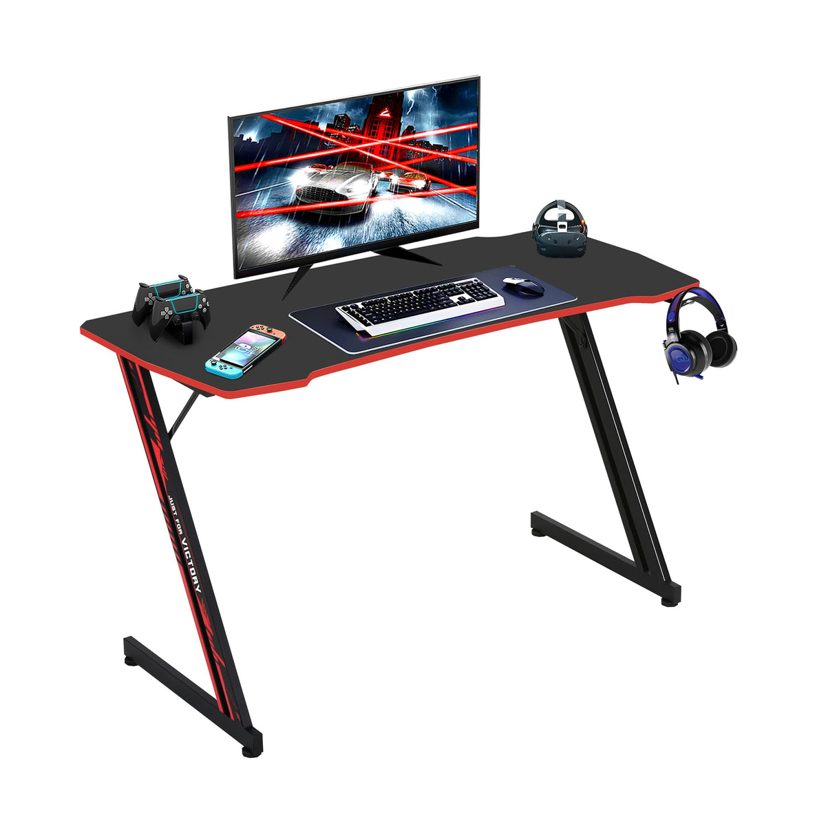 47 Inch Z Shaped Gaming Desk with Headphone Hook L335026